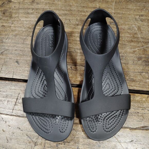 CROCS Shoes - Crocs Serena Black T Strap Sandals Size 7 Shoes Slip On